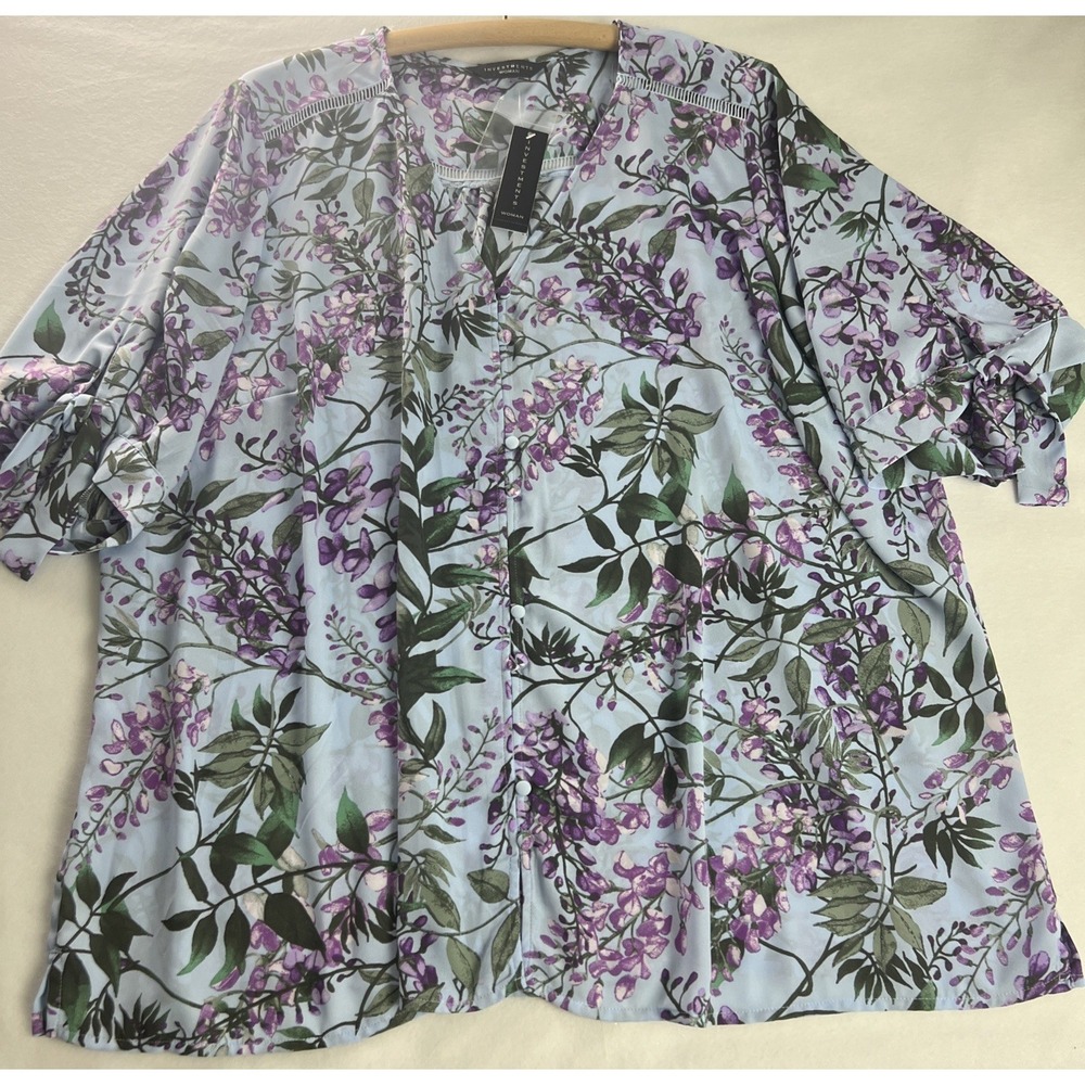 Investments Woman Top Women's Plus Size 3X  Lavender Purple Tie Sleeves A22‎